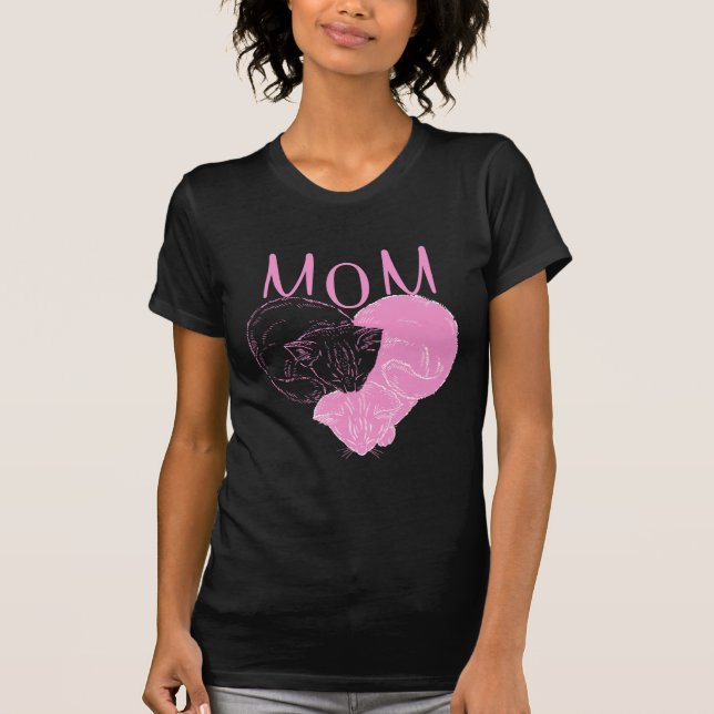 Rosa MAMMA Hjärtat Katt Tee Shirt (Framsida)