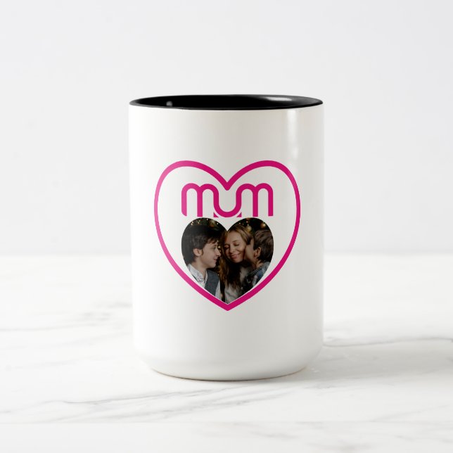 Rosa MAMMA Kärlek Foto ram Två-Tonad Mugg (Center)