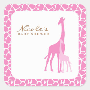 Rosa Mamma och Baby Giraffes Fyrkantigt Klistermärke