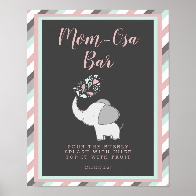 Rosa Mamma-Osa Pub Elephant Baby Shower Drinks Sig Poster (Framsidan)