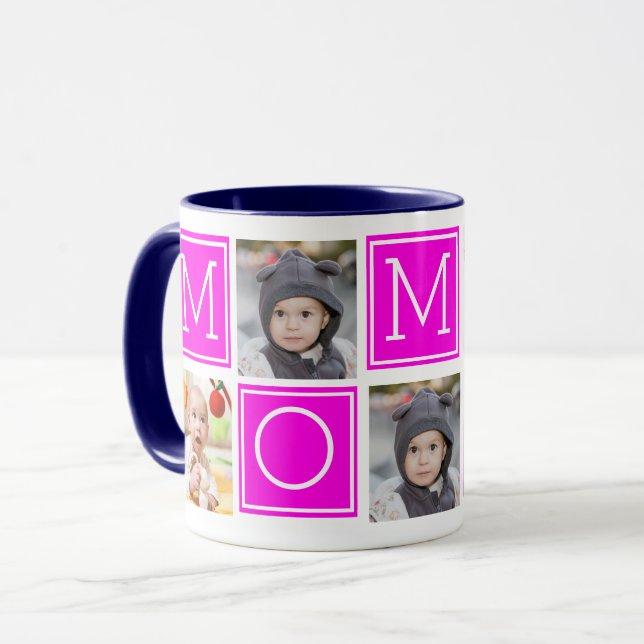 Rosa mammas anpassade fotokollage kaffe mugg (Framsida vänster)