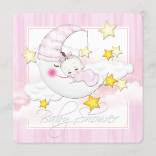 Rosa mån Babyshower Inbjudningar