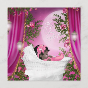 Rosa mån flicka baby shower inbjudningar