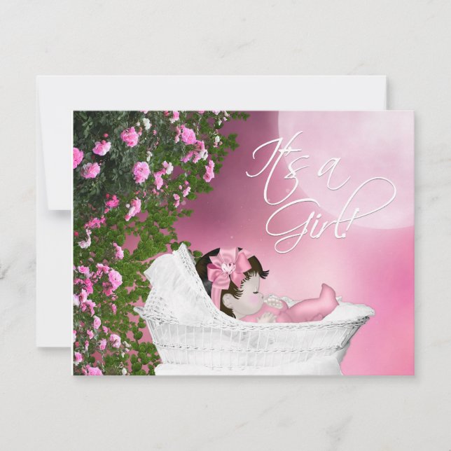Rosa mån flicka baby shower inbjudningar (Framsida)
