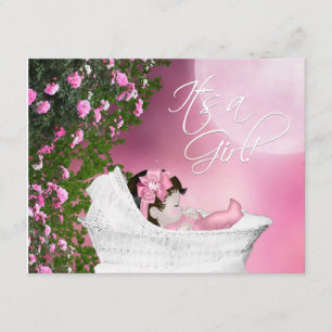 Rosa mån flicka baby shower inbjudningar