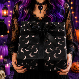 Rosa månbadkar lyser upp Halloween-mönster Presentpapper