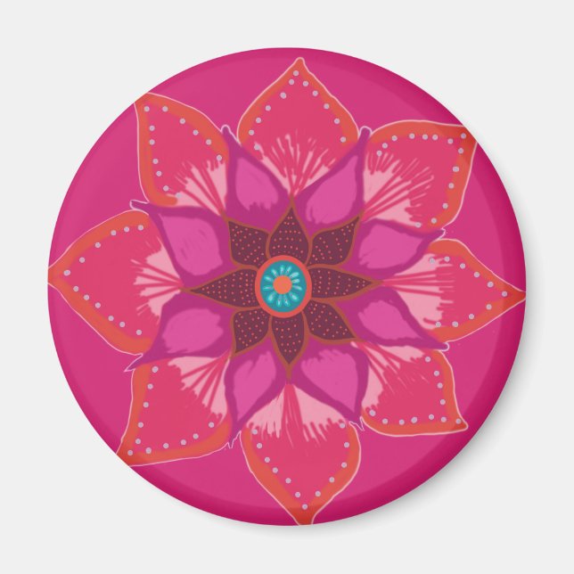 Rosa Mandala blomkonst Magnet (Framsidan)