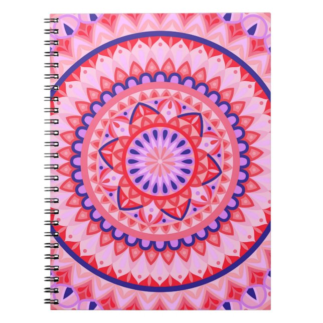 Rosa Mandala Boho Egenvård Geometriskt Mönster Mys Anteckningsbok (Framsidan)