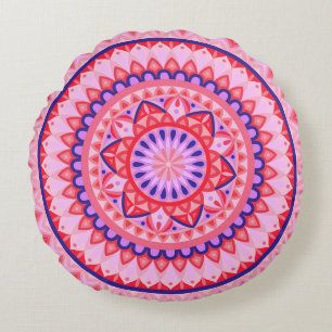 Rosa Mandala Boho Livlig Kärlek Geometriskt Mönste Rund Kudde