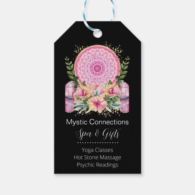 Rosa Mandala Crystals Flower Energy Yoga Reiki Spa Presentetikett (Framsidan)