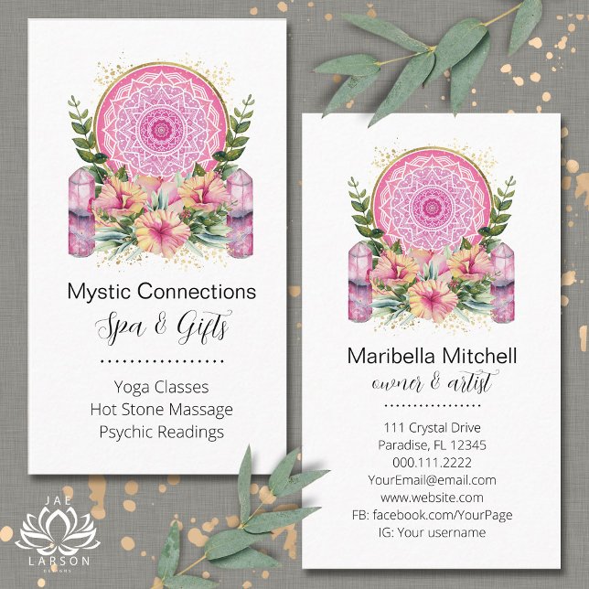 Rosa Mandala Crystals Flower Energy Yoga Reiki Spa Visitkort (Skapare uppladdad)