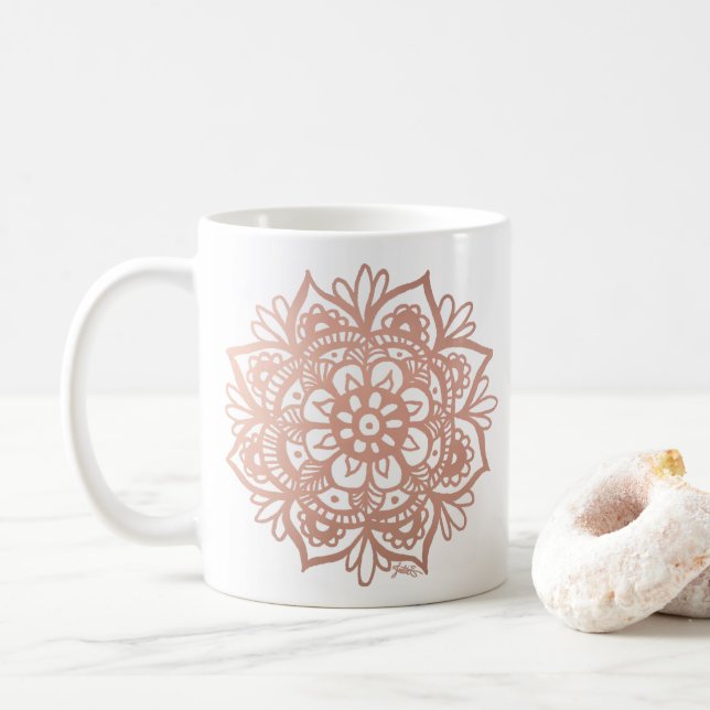 Rosa Mandala Flower Kaffemugg (Med munk)