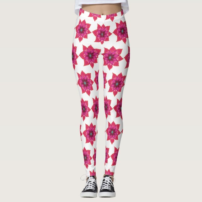 Rosa Mandala Flowers Anpassningsbar Leggings (Framsida)