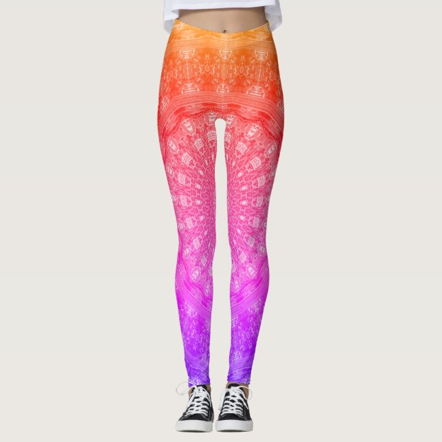 Rosa Mandala för Blacklight regnbåge Leggings (Framsida)