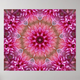 Rosa Mandala från mitten, färglös fyrkantig konst Poster