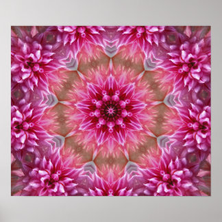 Rosa Mandala från mitten, färglös fyrkantig konst Poster