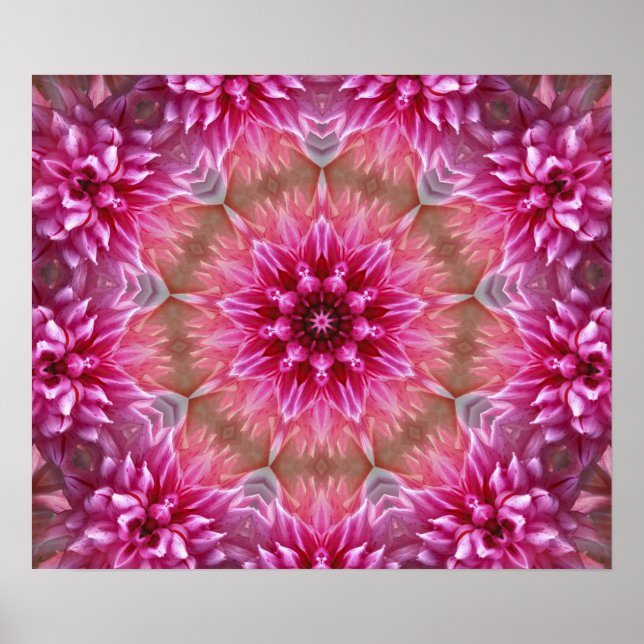 Rosa Mandala från mitten, färglös fyrkantig konst Poster (Framsidan)