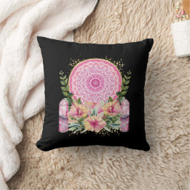 Rosa Mandala Kristallblommor Vattenfärg Boho Kudde