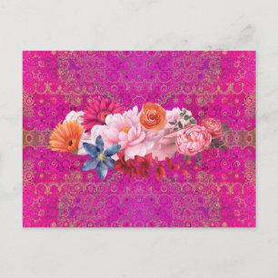 Rosa Mandala Mönster Flower Bouquet Vykort