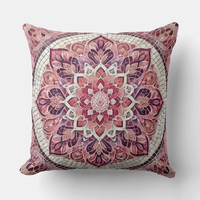 Rosa Mandala Mönster: Gentle Mosaic Art Kudde (Framsida)