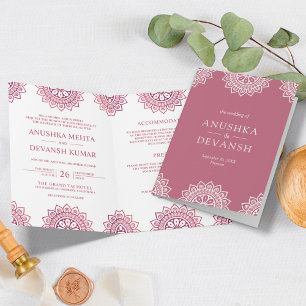 Rosa Mandala Traditionell Indisk Etnisk Bröllop Inbjudan