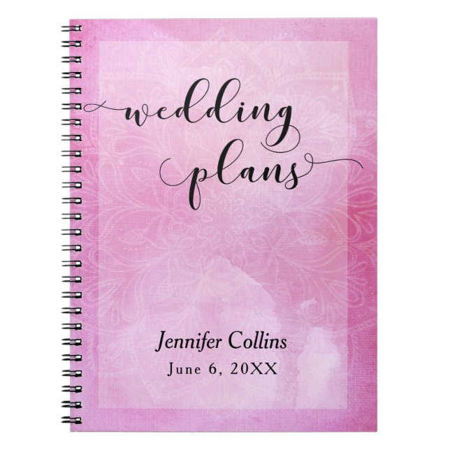 Rosa Mandala-typografi Bröllopsplanering Anteckningsbok Med Spiral (Framsidan)