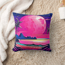 Rosa Måne Beachscape Art Kudde