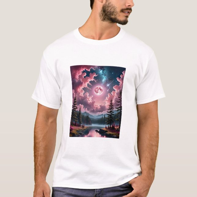 Rosa Måne Fantasy Dreamy Night Himmel Ligcape Tee (Framsida)
