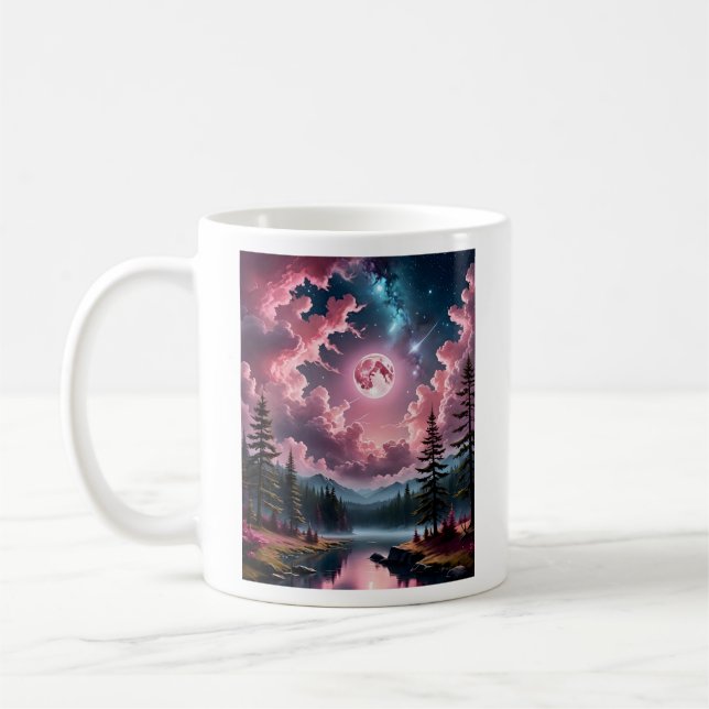 Rosa Måne Fantasy Dreamy Night Himmel Ligcape Tee Kaffemugg (Vänster)