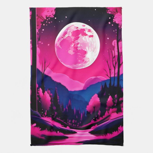 Rosa Måne Fantasy Kökshandduk (Vertikal)