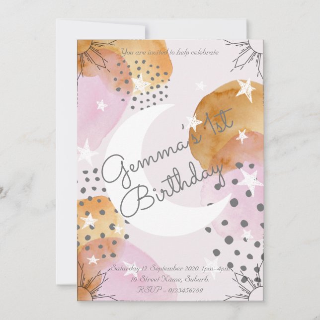 Rosa måne-inbjudan inbjudningar (Framsida)