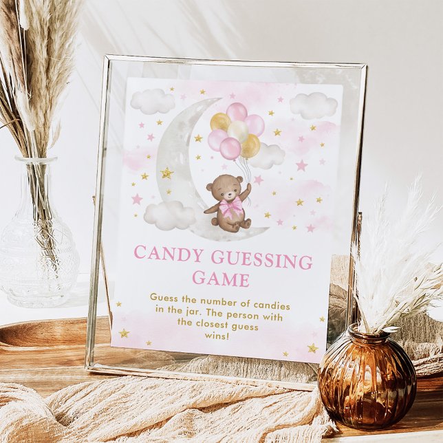 Rosa Måne Nalle Candy Guessing Game Sign Poster (Skapare uppladdad)