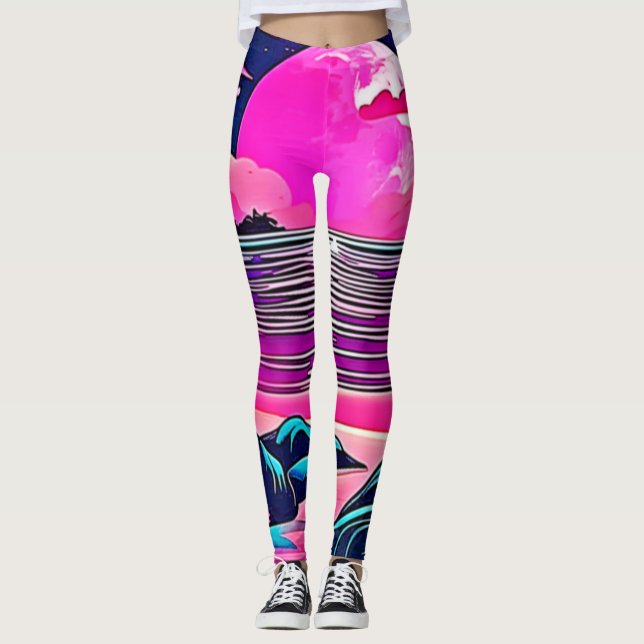 Rosa Måne Neon Beachscape Leggings (Framsida)