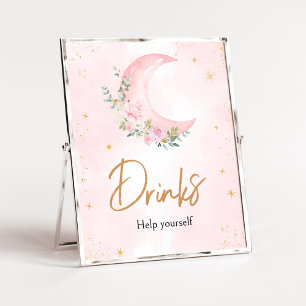 Rosa Måne och Stars Baby Shower Drinks Poster