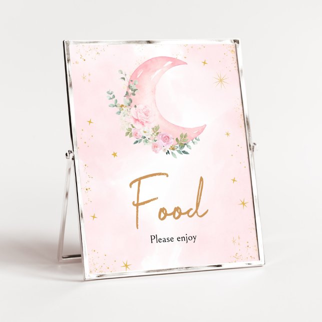 Rosa Måne och Stars Baby Shower Food Poster (Twinkle Little Star Baby Shower Food Sign)