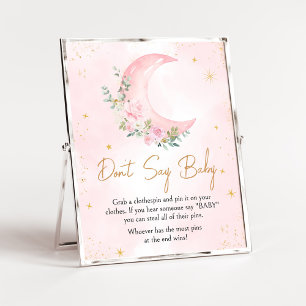 Rosa Måne och Stars Baby Shower Säg inte Baby Poster