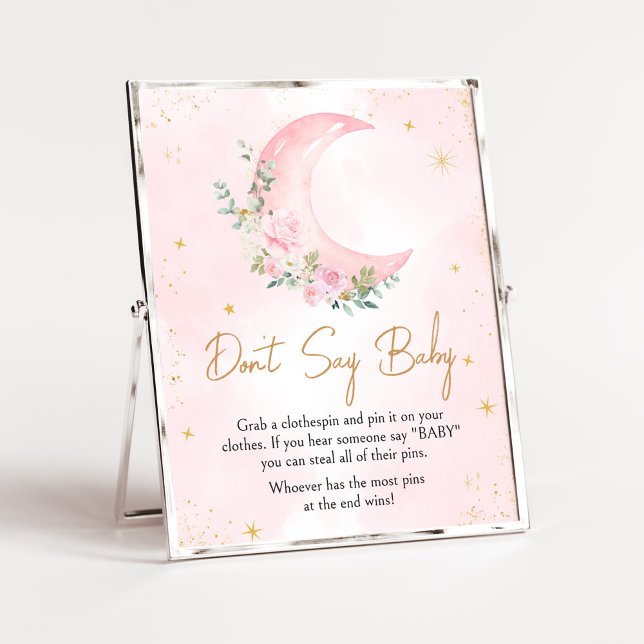 Rosa Måne och Stars Baby Shower Säg inte Baby Poster (Twinkle Little Star Baby Shower Don't Say Baby Sign)