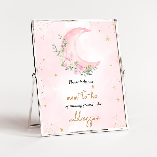 Rosa Måne och Stars babykuvert Station Poster (Twinkle Little Star Baby Shower Envelope Station Sign)