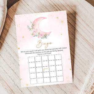 Rosa måne och stjärnor Baby Shower Bingo spel
