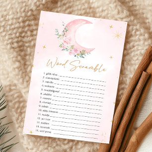 Rosa måne och stjärnor Baby Shower Ordkryss-spel