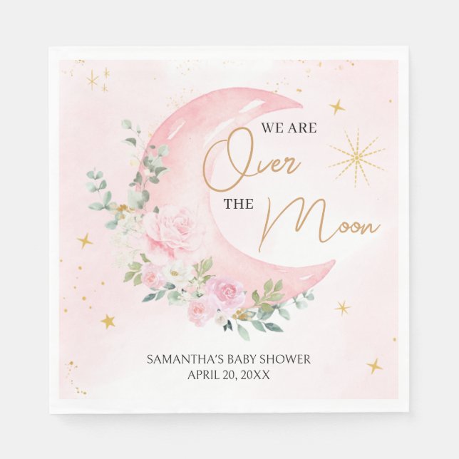 Rosa måne och stjärnor Baby Shower Pappersservett (Framsidan)