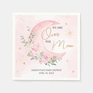 Rosa måne och stjärnor Baby Shower Pappersservett