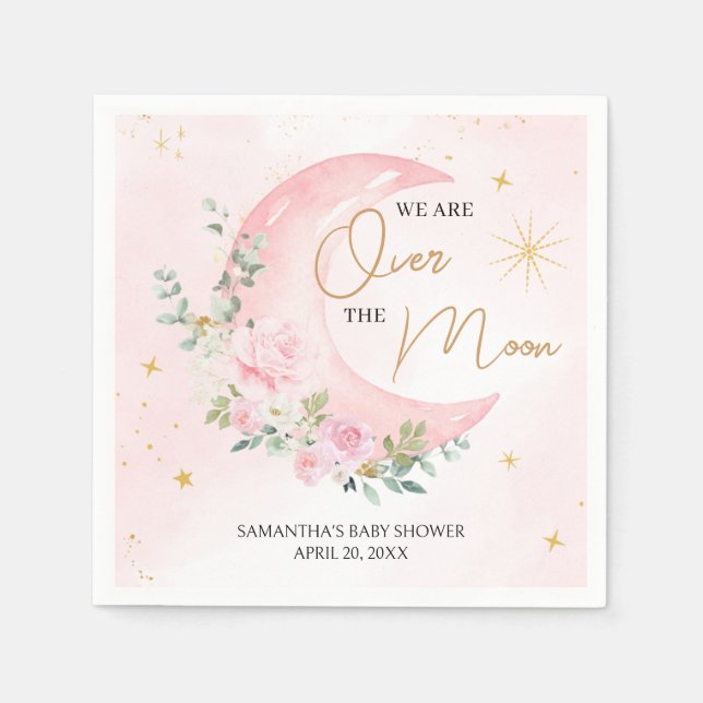 Rosa måne och stjärnor Baby Shower Pappersservett (Framsidan)