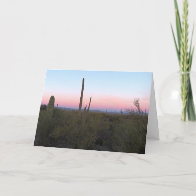 Rosa måne över Saguaro vid soluppgång Kort (Framsida)
