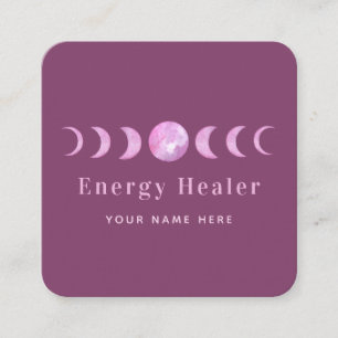 Rosa Måne Phases Lunar Energy Healer Andlig Fyrkantigt Visitkort