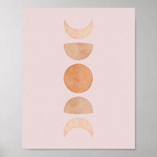 Rosa Måne Phases Wall Art & Guld Poster