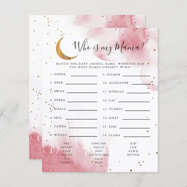 Rosa Måne som är min Mamma babyvisare (Fram/baksida)