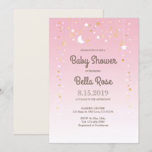 Rosa Måne Star Girl Baby Shower Inbjudan