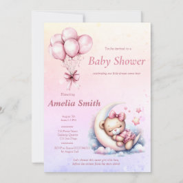Rosa Måne Sweet Sömnig Baby Bear Themme Inbjudningar