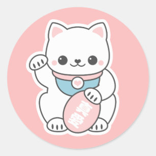 Rosa Maneki Neko Runt Klistermärke